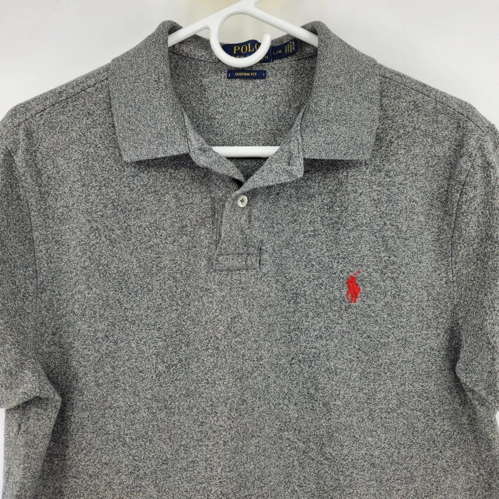 Polo‎ Ralph Lauren Mens Custom Fit Grey Marl Cotton Polo Shirt Size Large